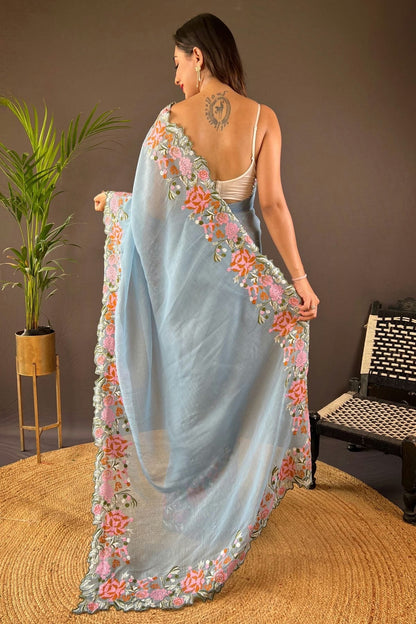 Sky Blue Colour Glossy Silk Designer Saree SD1111892 A
