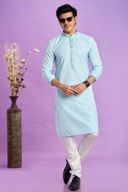 Sky Blue Colour Jacquard Art Silk Pintex Work Kurta Pajama KP1230200 A