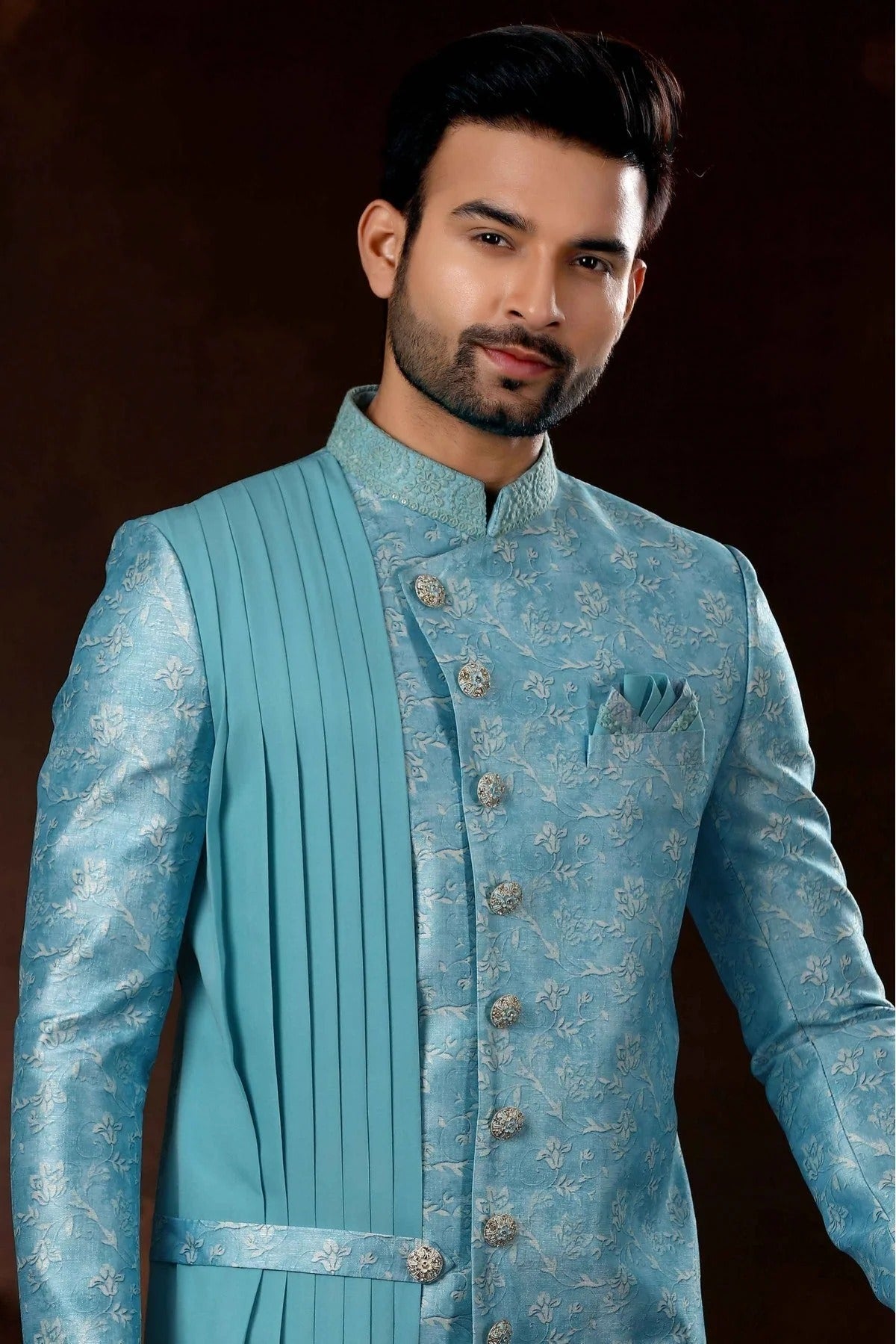 Sky Blue Colour Jacquard Sherwani SH1040375 A