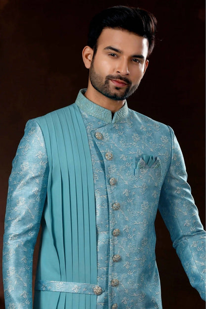 Sky Blue Colour Jacquard Sherwani SH1040375 A