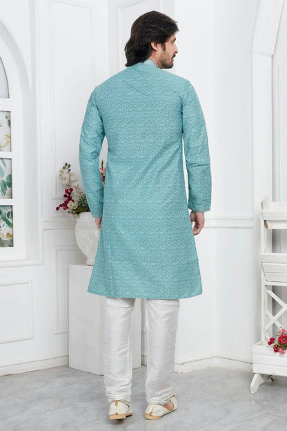 Sky Blue Colour Jacquard Silk Brocade Kurta Pajama KP1230210 B