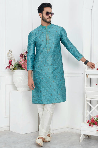 Sky Blue Colour Jacquard Silk Brocade Kurta Pajama KP1230225 A