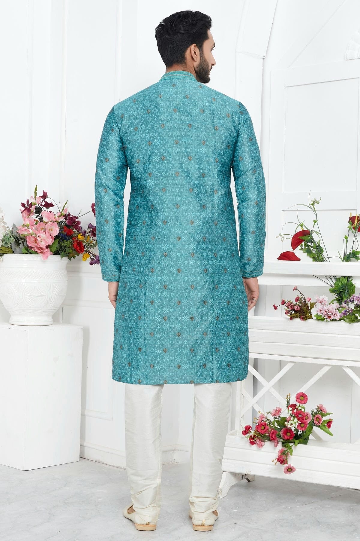 Sky Blue Colour Jacquard Silk Brocade Kurta Pajama KP1230225 B