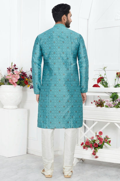 Sky Blue Colour Jacquard Silk Brocade Kurta Pajama KP1230225 B