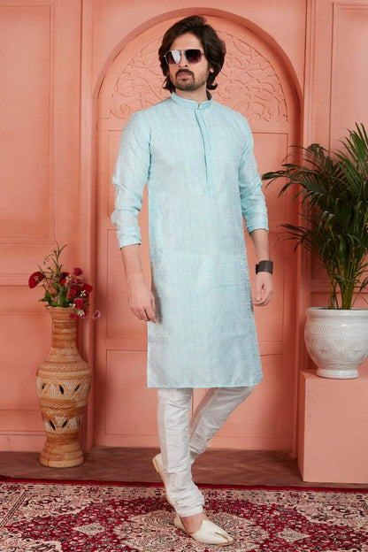 Sky Blue Colour Jacquard Silk Brocade Kurta Pajama KP1230227 A