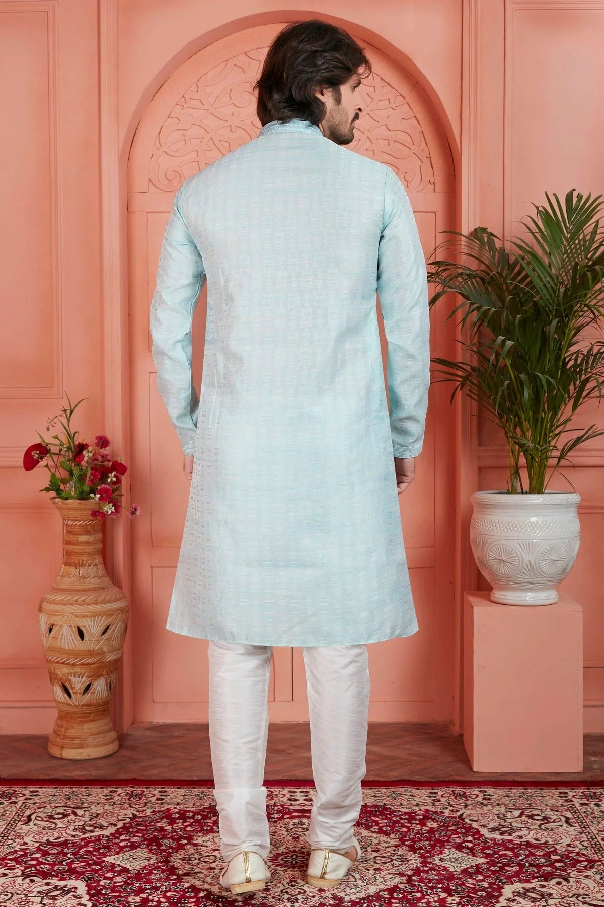 Sky Blue Colour Jacquard Silk Brocade Kurta Pajama KP1230227 B