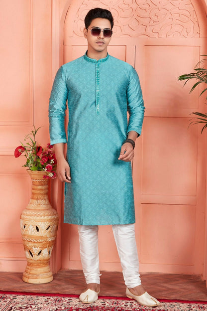 Sky Blue Colour Jacquard Silk Brocade Kurta Pajama KP1230232 A