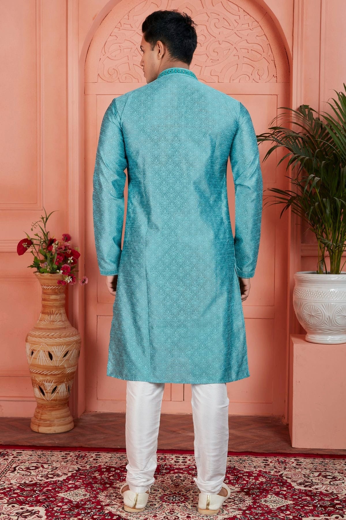 Sky Blue Colour Jacquard Silk Brocade Kurta Pajama KP1230232 B