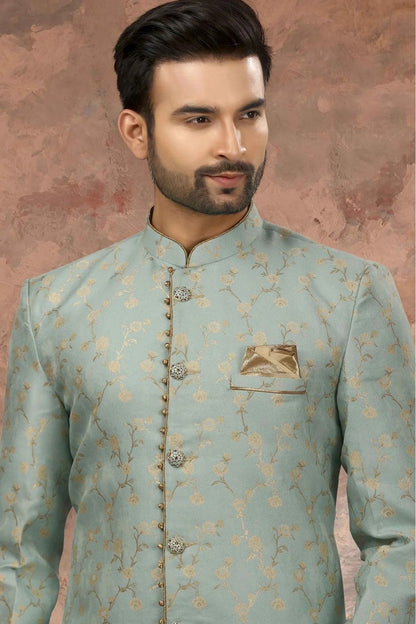 Sky Blue Colour Jacquard Woven Sherwani SH1040314 A