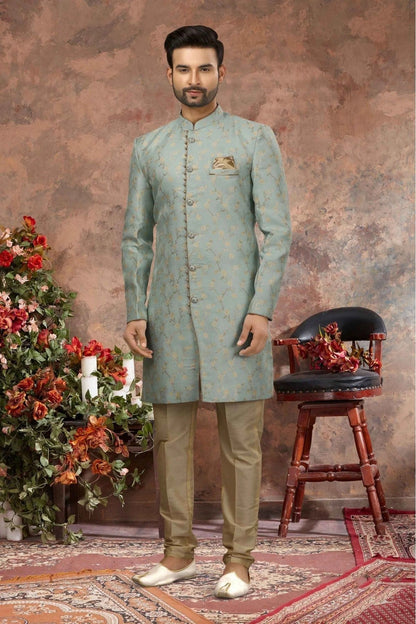 Sky Blue Colour Jacquard Woven Sherwani SH1040314
