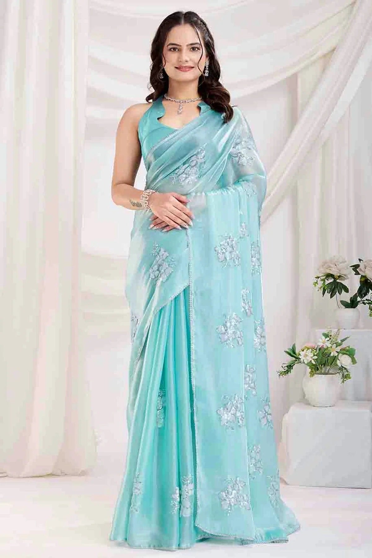 Sky Blue Colour Jimmi Choo Designer Saree SD1112846