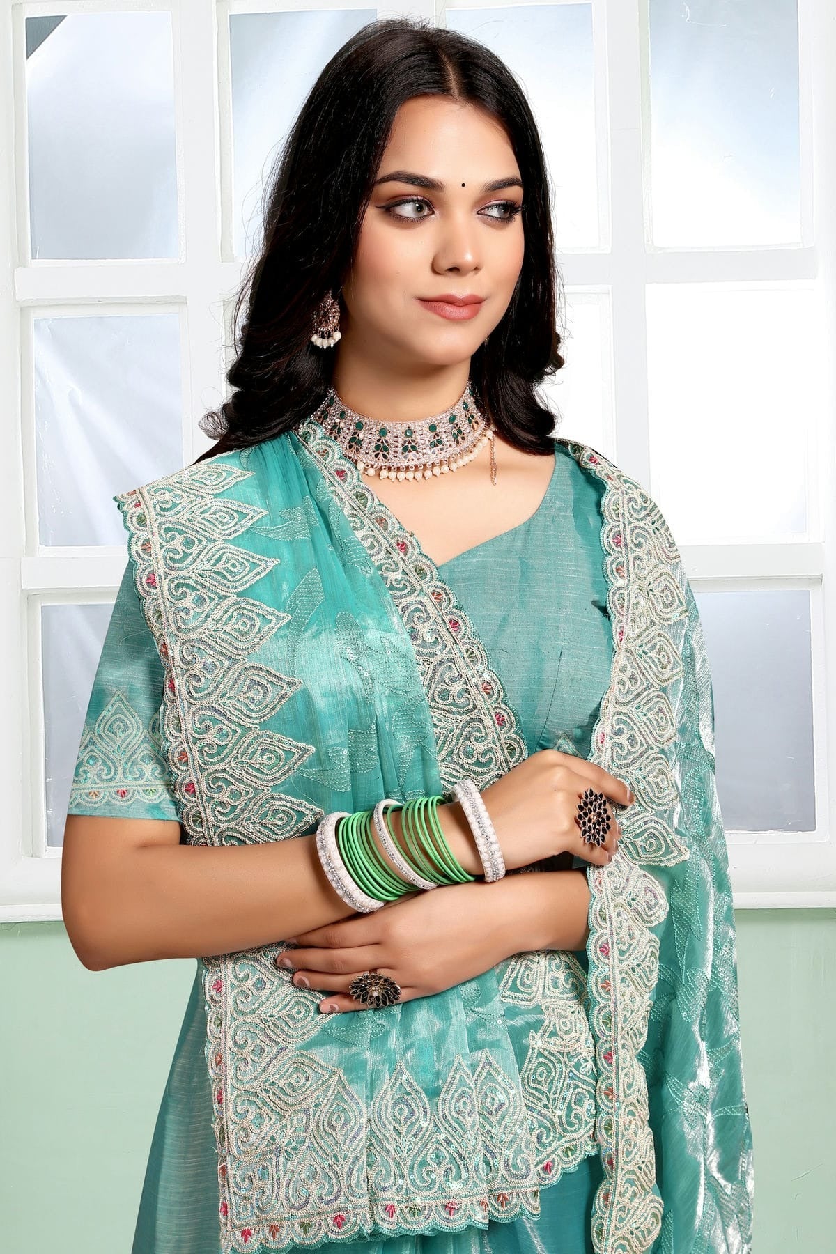 Sky Blue Colour Jimmy Choo Silk Designer Saree LC1121713 A