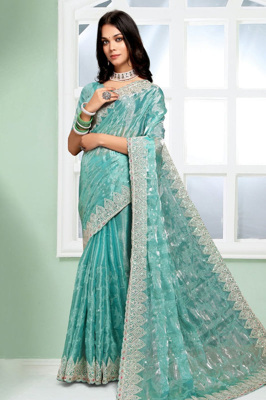 Sky Blue Colour Jimmy Choo Silk Designer Saree LC1121713