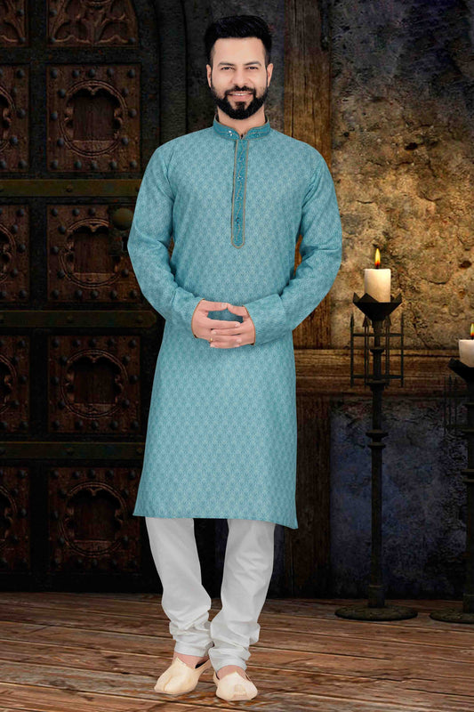 Sky Blue Colour Kurta Pajama In Cotton KP1210108