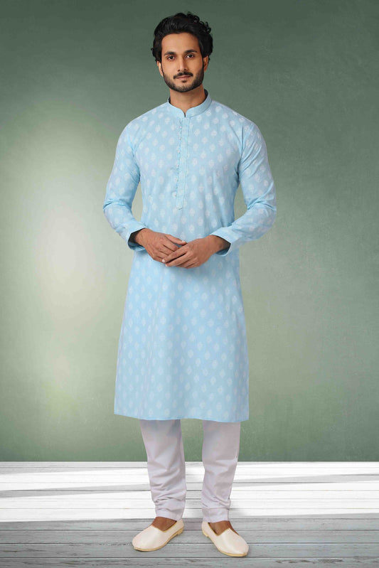 Sky Blue Colour Kurta Pajama In Cotton KP1210116