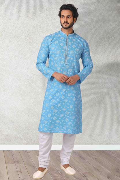 Sky Blue Colour Kurta Pajama In Cotton KP1210125