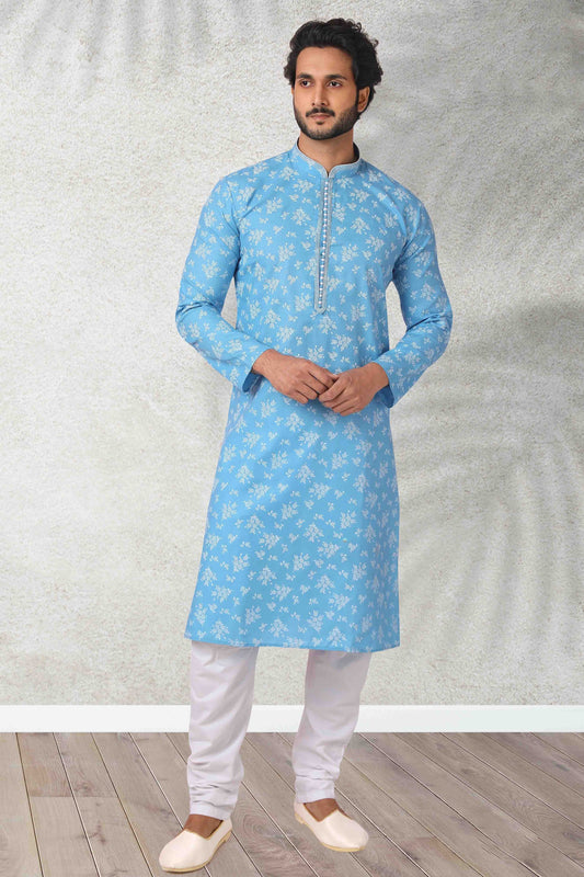 Sky Blue Colour Kurta Pajama In Cotton KP1210125
