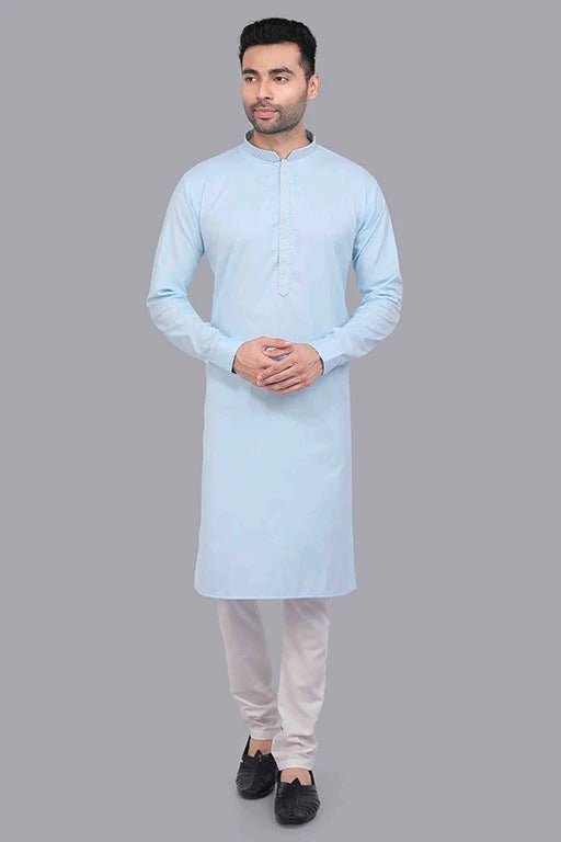 Sky Blue Colour Kurta Pajama In Cotton KP1210176