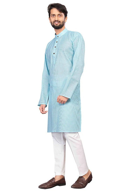 Sky Blue Colour Kurta Pajama In Cotton KP1210193 A