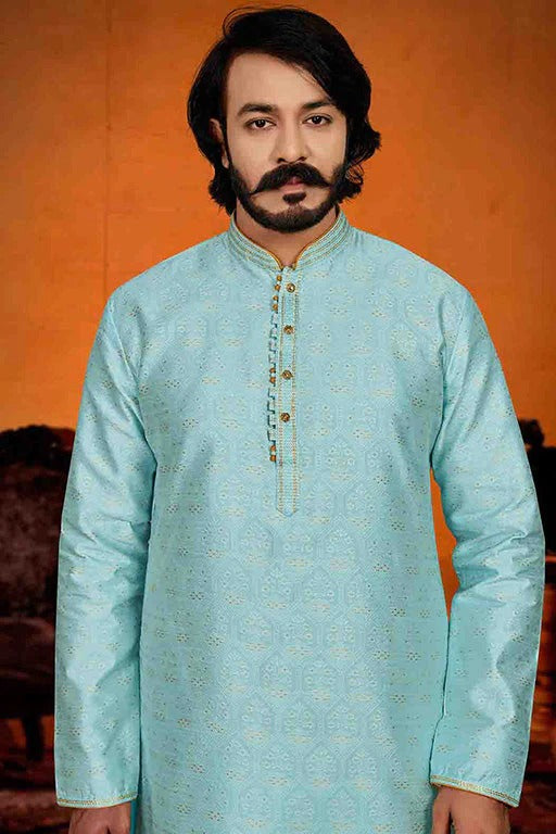 Sky Blue Colour Kurta Pajama In Jacquard KP1210241 A
