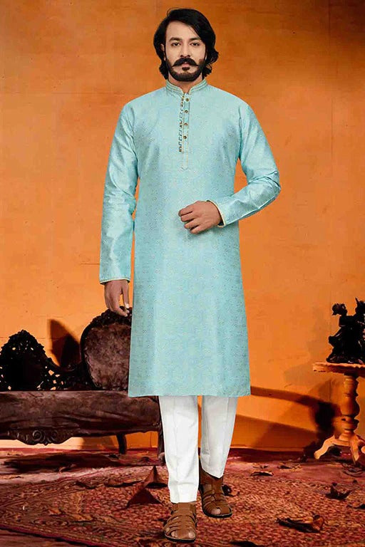 Sky Blue Colour Kurta Pajama In Jacquard KP1210241
