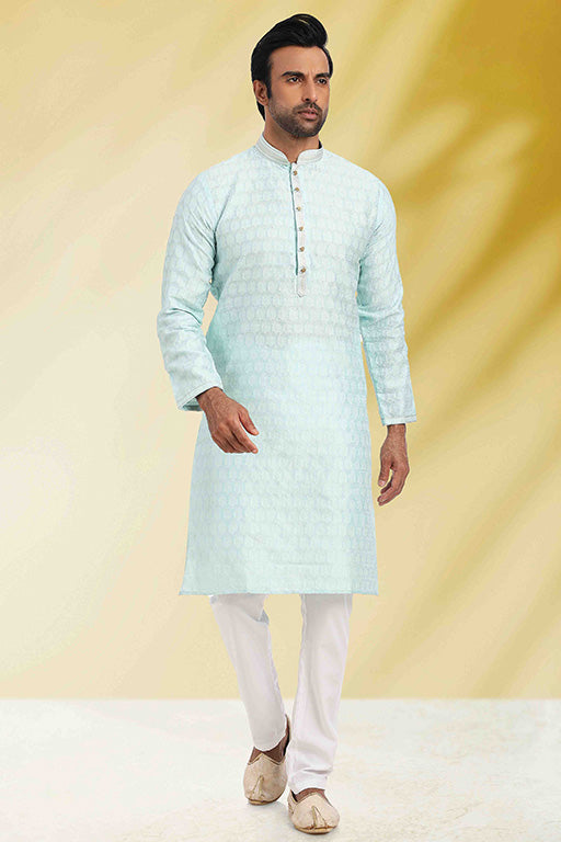 Sky Blue Colour Kurta Pajama In Jacquard KP1210262