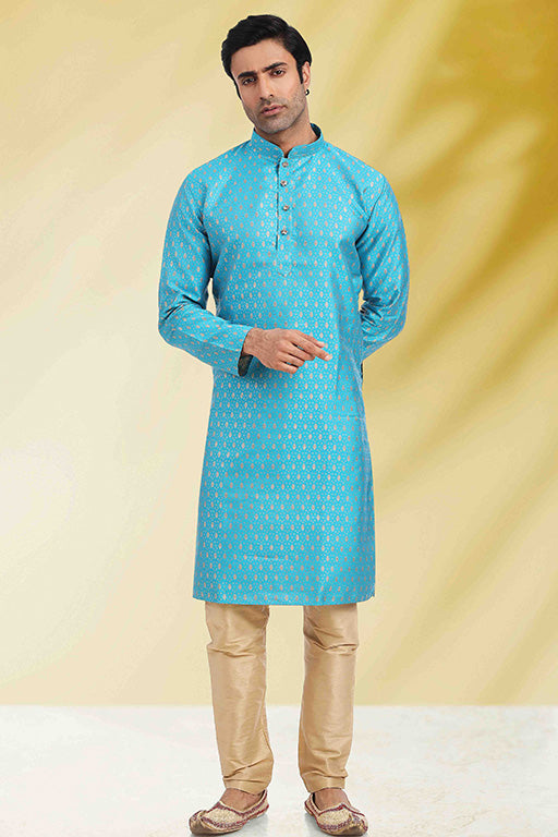 Sky Blue Colour Kurta Pajama In Jacquard KP1210271