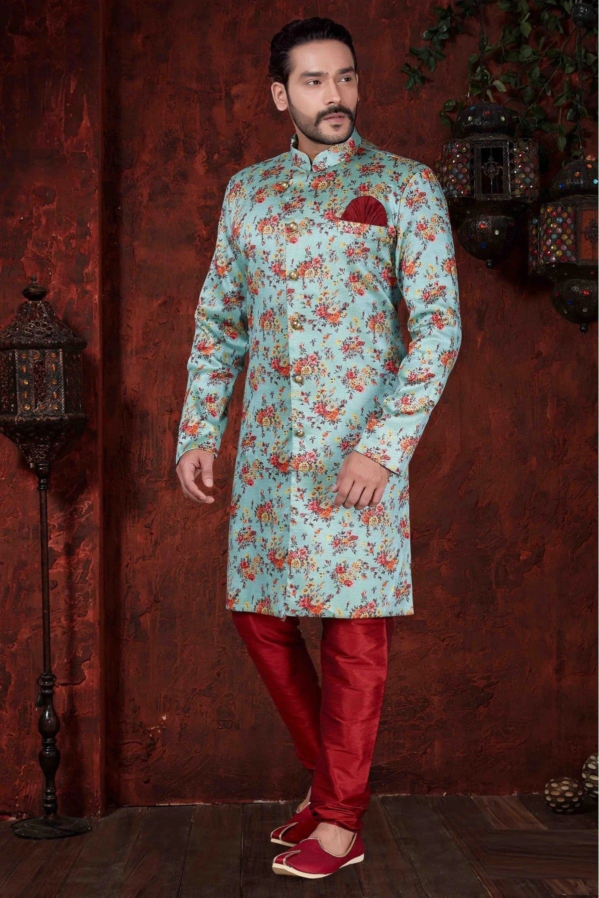 Sky Blue Colour Kurta Pajama In Jacquard Silk Fabric KP1040025