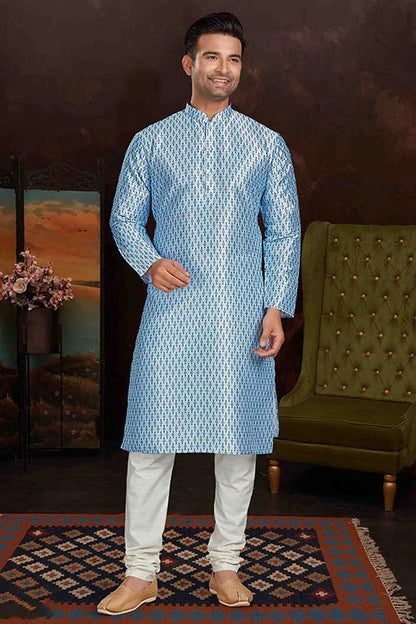 Sky Blue Colour Kurta Pajama In Malai Silk KP1210153