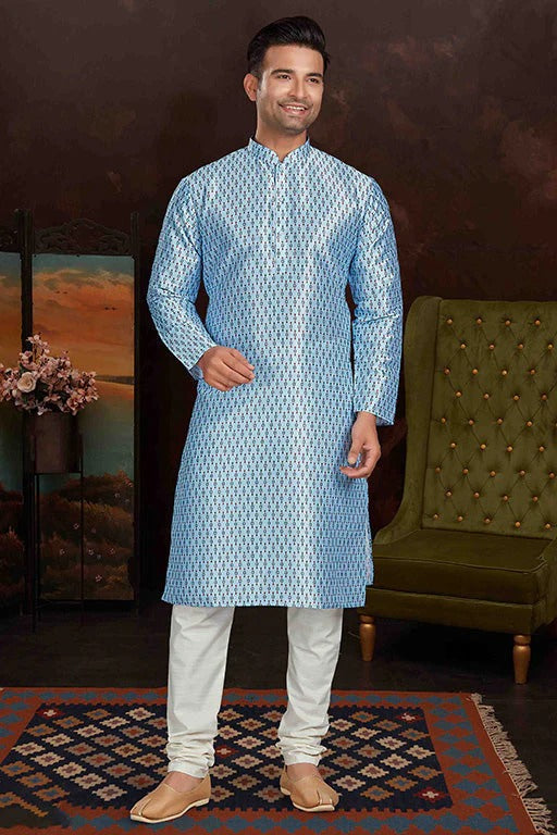 Sky Blue Colour Kurta Pajama In Malai Silk KP1210153