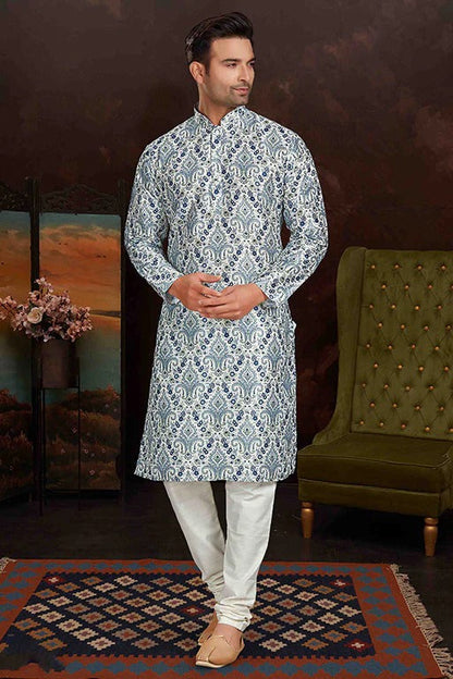 Sky Blue Colour Kurta Pajama In Malai Silk KP1210156