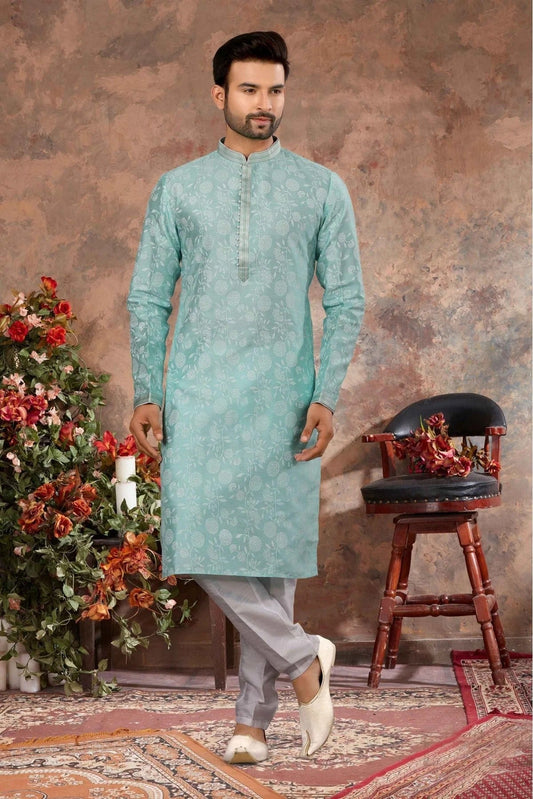 Sky Blue Colour Kurta Pajama In Silk Fabric KP1040149