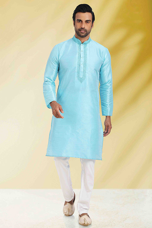 Sky Blue Colour Kurta Pajama In Silk KP1210253