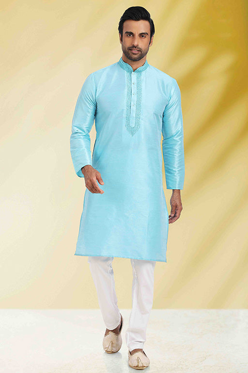 Sky Blue Colour Kurta Pajama In Silk KP1210253
