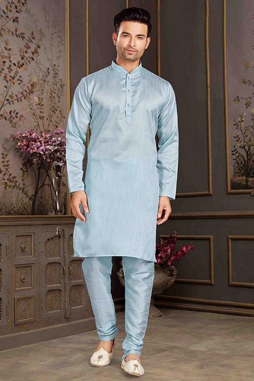 Sky Blue Colour Kurta Pajama In Silk Mastani KP1210161