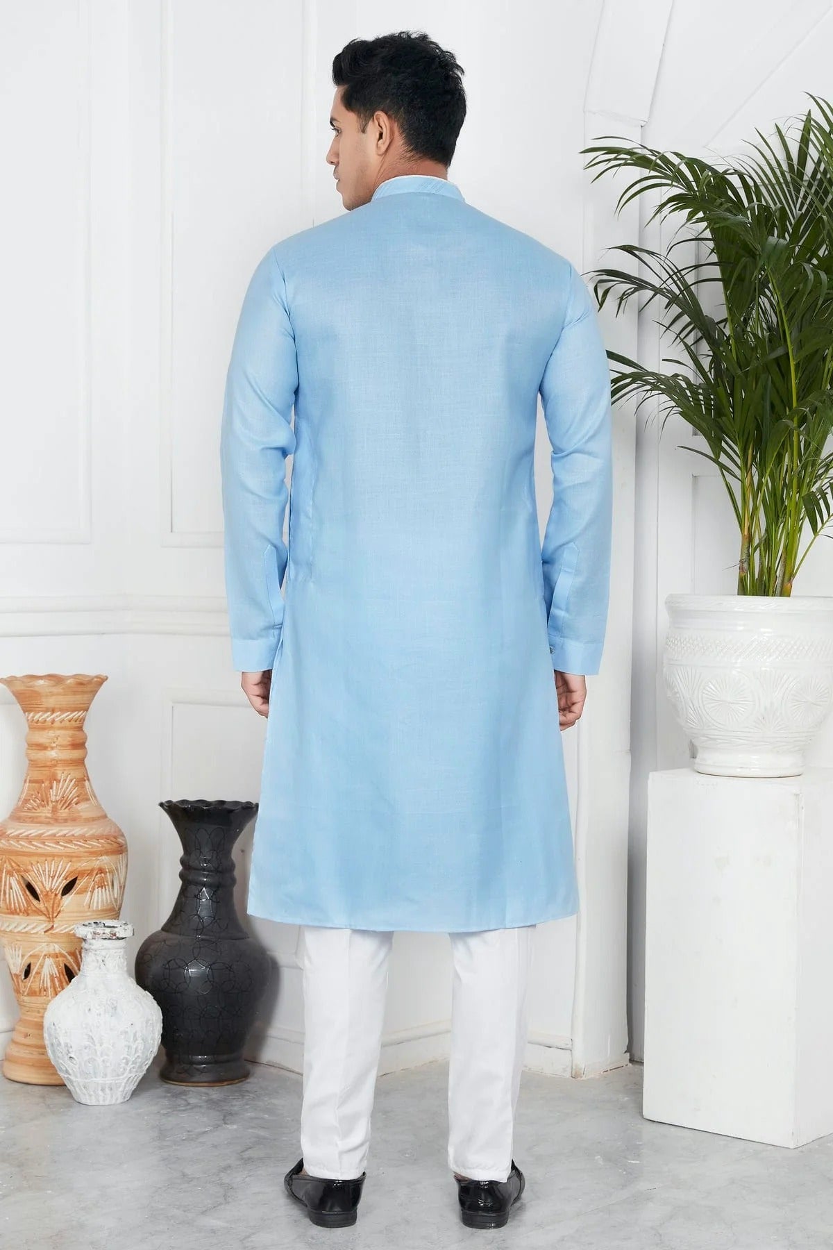 Sky Blue Colour Linen Cotton Pintex Work Kurta Pajama KP1230131 B