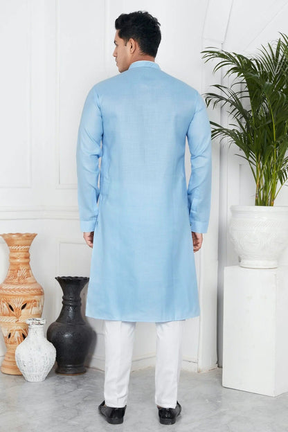 Sky Blue Colour Linen Cotton Pintex Work Kurta Pajama KP1230131 B
