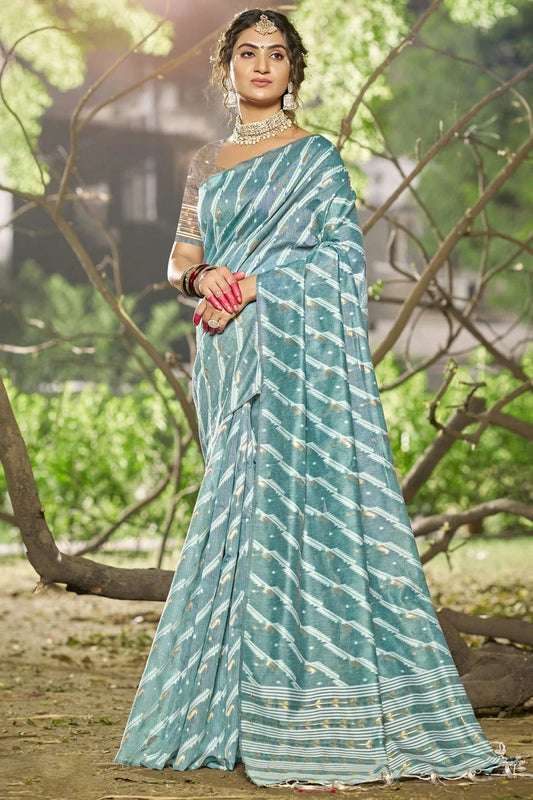 Sky Blue Colour Linen Cotton Woven Work Traditional Saree SD1102824