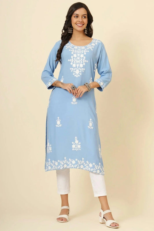 Sky Blue Colour Liva Rayon Kurti KR1111255