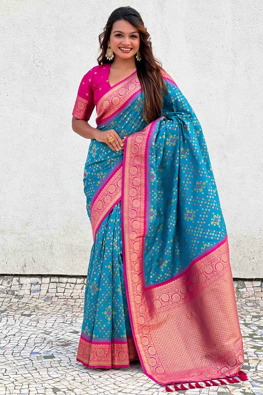 Sky Blue Colour Meenakari Work Patola Silk Traditional Sarees SD1113384