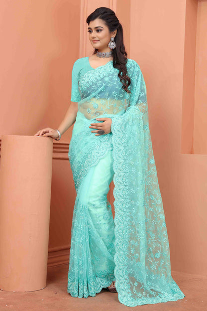 Sky Blue Colour Net Designer Saree SD1090520