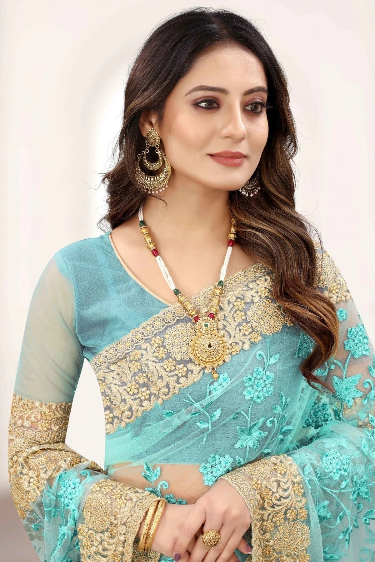 Sky Blue Colour Net Designer Saree SD1120846 A