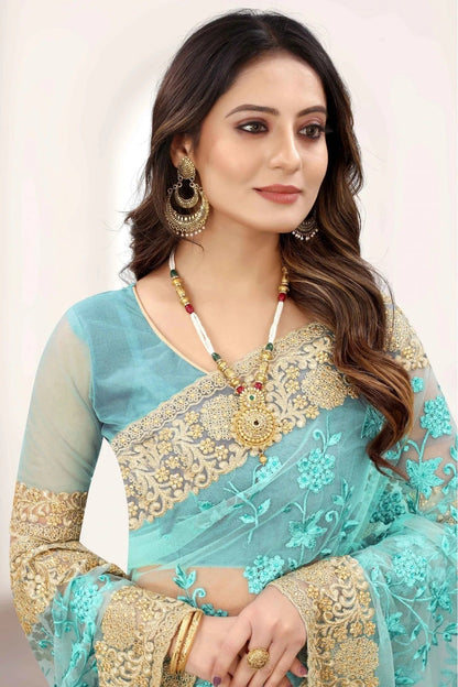Sky Blue Colour Net Designer Saree SD1120846 A