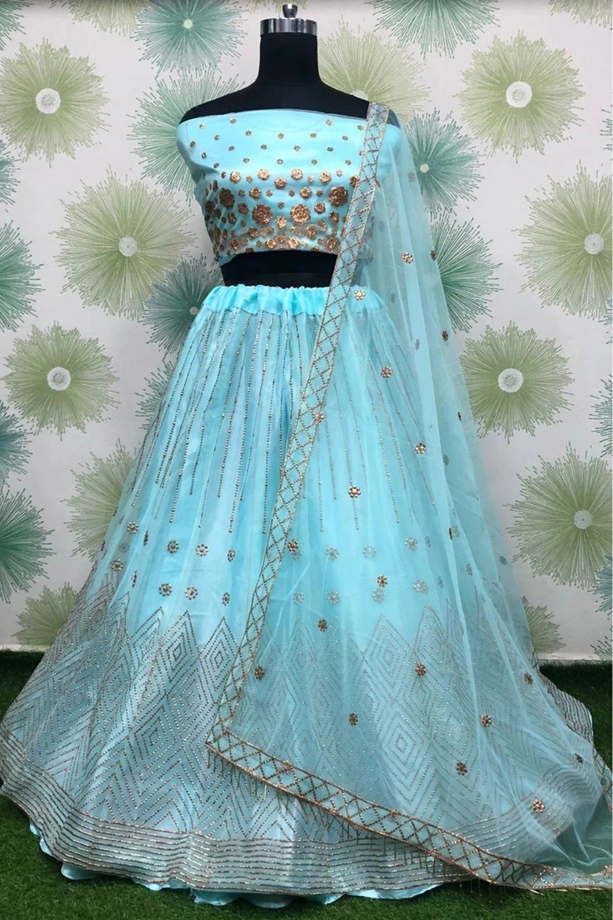 Sky Blue Colour Net Lehenga Choli LC1020075