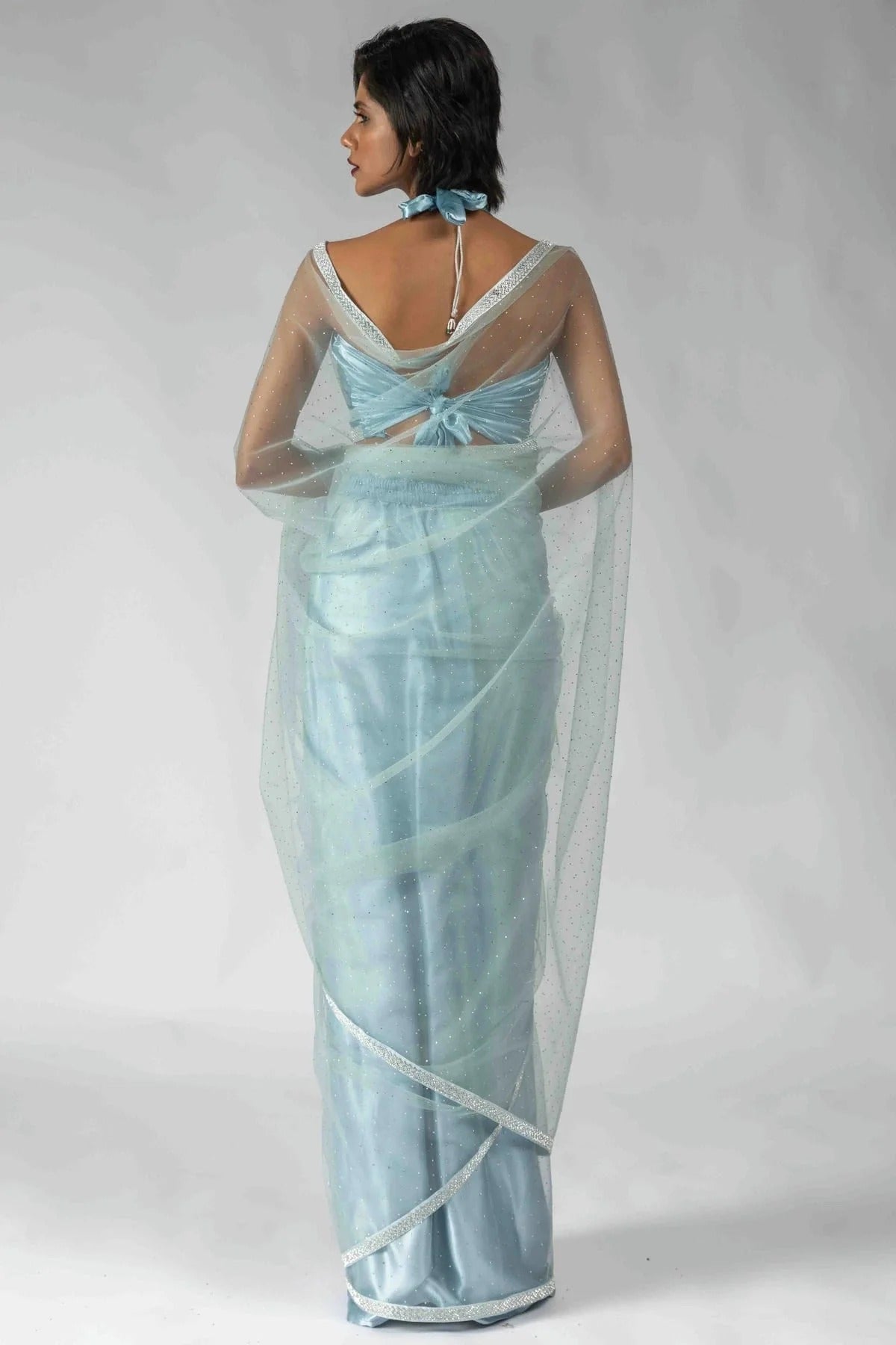 Sky Blue Colour Net Ready To Wear Saree SD1122055 A