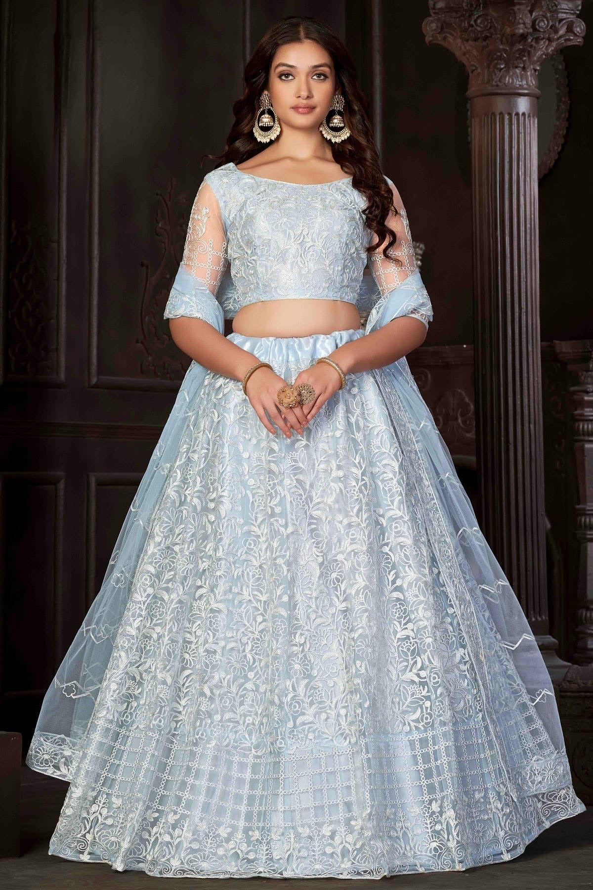 Sky Blue Colour Net Semi Stitched Lehenga Choli LC1170056 A