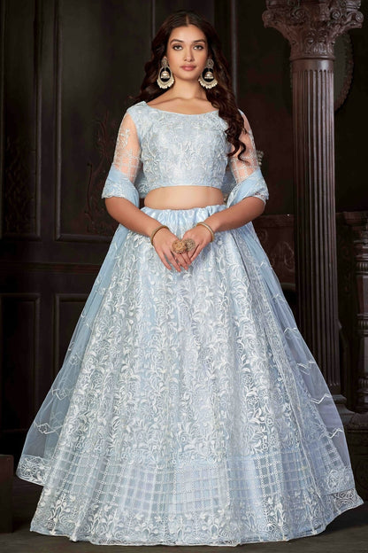 Sky Blue Colour Net Semi Stitched Lehenga Choli LC1170056 A