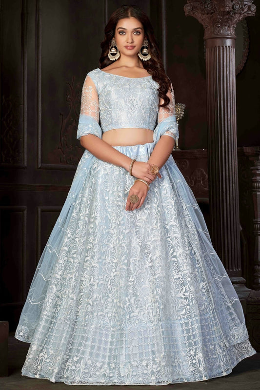 Sky Blue Colour Net Semi Stitched Lehenga Choli LC1170056