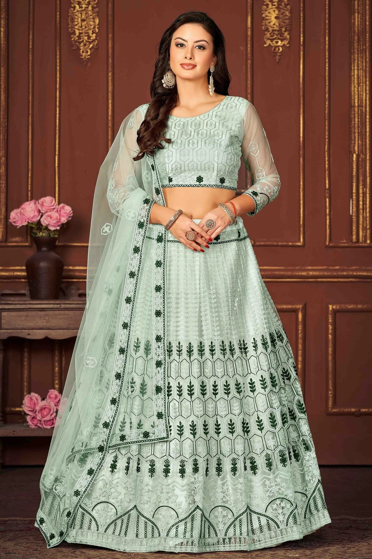 Sky Blue Colour Net Semi Stitched Lehenga Choli LC1170067
