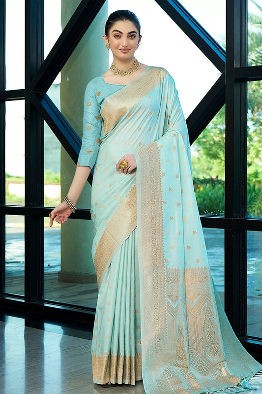 Sky Blue Colour Nylon Banarasi Traditional Saree SD1112134